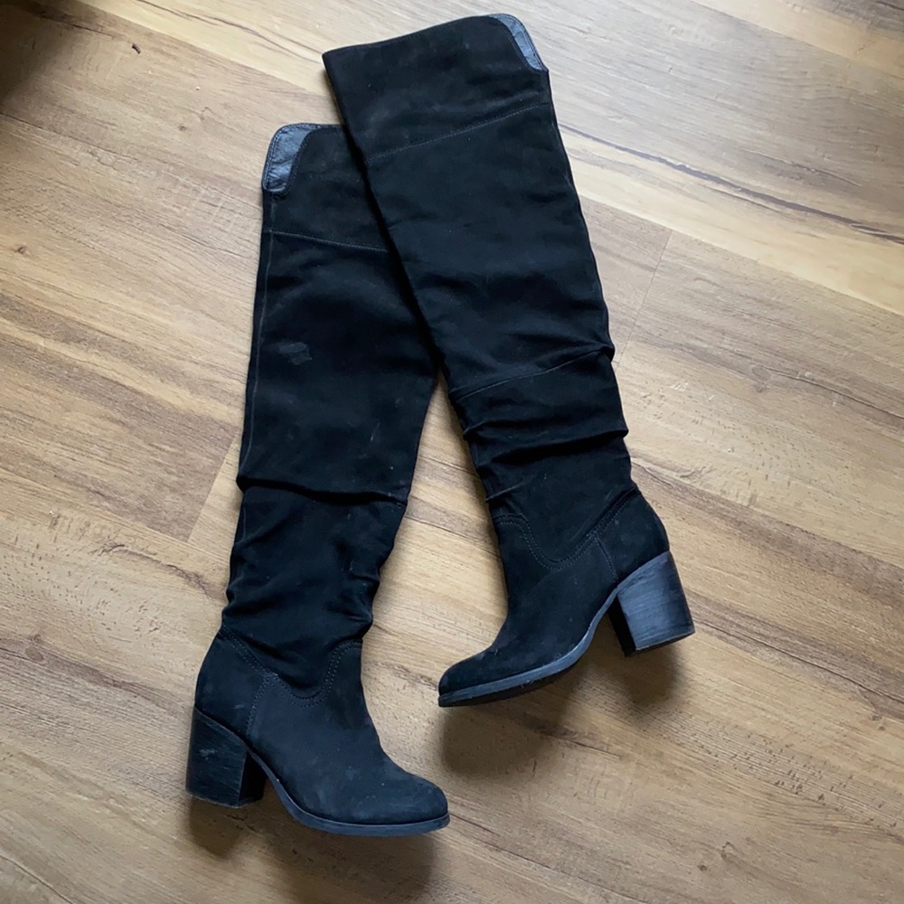 ALDO tall knee high black suede heeled boots size 6.5